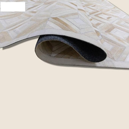 Premium Diamond Patterned Leather Area Rug - 9X12 ft - White- Luxury Non Slip Floor Accent for Dining Room, Living Room, Entryway, Elegant Collection Indoor Carpet