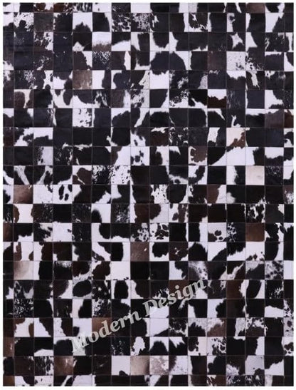 Modern Design Premium Cowhide Leather Carpet with Chevron Pattern, Area Rug (Brown/White-2, 4x6)