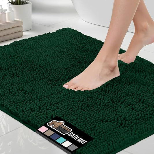 GORILLA GRIP Bath Rug Mat, Thick Soft Absorbent Chenille, Quick Dry Microfiber Mats, Rubber Backing Washable Shower Floor Rugs, US Designed Bathroom Bathmat Home Decor Accessories, 24x17, Hunter Green
