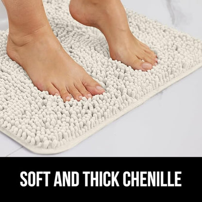 GORILLA GRIP Plush Absorbent Shaggy Chenille Bath Rug Mat for Oval Toilet Base with Rubber Backing, Machine Washable Rugs, Soft Microfiber Contour Mats for Toilets, Bathroom Decor, Ivory