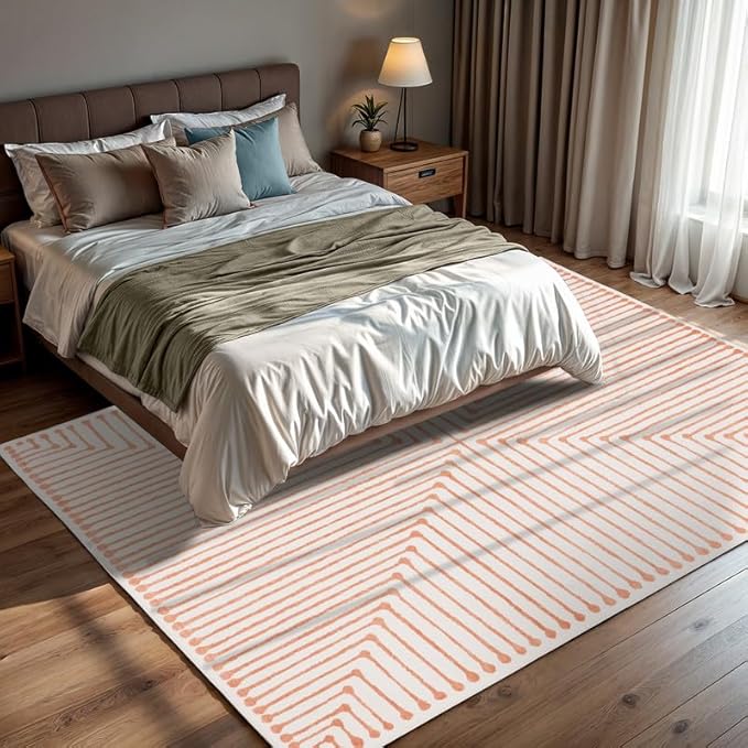 GLN Rugs Contemporary Collection - Machine Washable Area Rug, Contemporary Washable, Non Slip, Low Pile Chenille Rug, Living Room, Bedroom, Kitchen Rug (9' x 12' Orange Beige)
