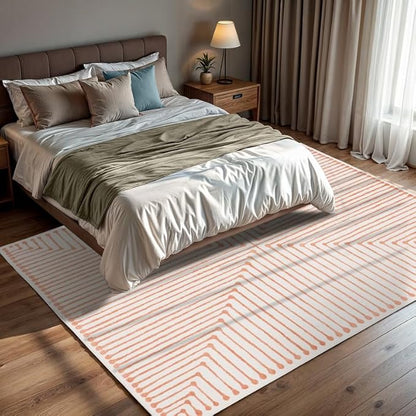 GLN Rugs Contemporary Collection - Machine Washable Area Rug, Contemporary Washable, Non Slip, Low Pile Chenille Rug, Living Room, Bedroom, Kitchen Rug (9' x 12' Orange Beige)