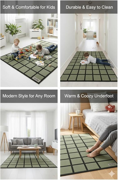 Handmade Wool Area Rug & Runner | Modern Grid Pattern Carpet for Living Room, Bedroom, Hallway & Home Décor | Multiple