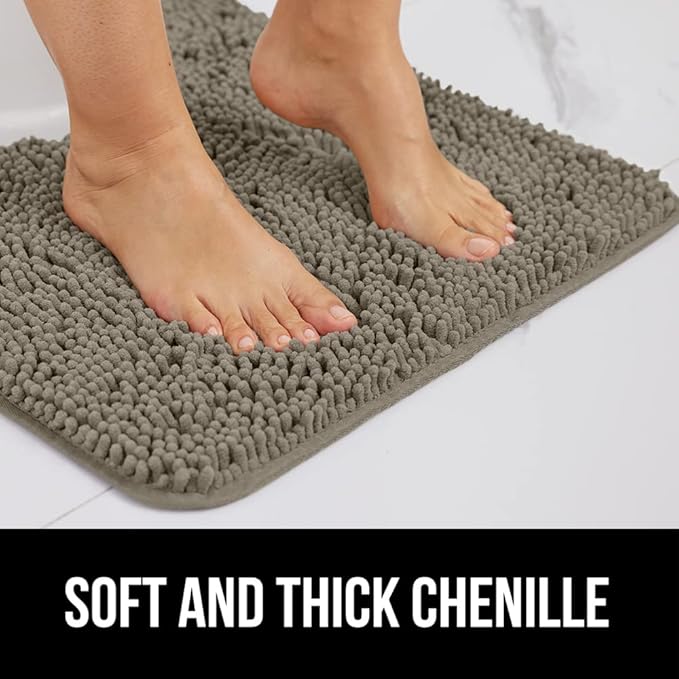 GORILLA GRIP Bath Rug Mat 30x20, Thick Soft Absorbent Chenille, Quick Dry Microfiber Mats, Rubber Backing Washable Shower Floor Rugs, US Designed Bathroom Bathmat Home Decor Accessories, Latte