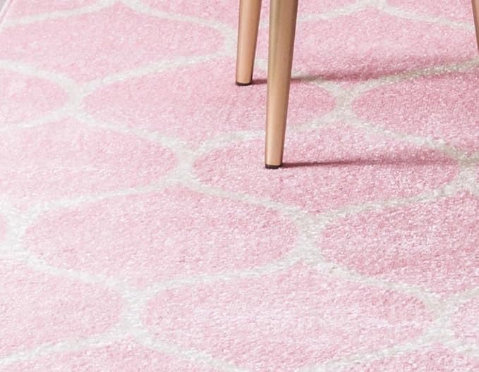 Rugs.com Lattice Frieze Collection Rug – 2' x 6' Runner Light Pink Medium Rug Perfect for Living Rooms, Large Dining Rooms, Open Floorplans