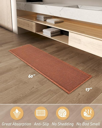 AMOAMI Upgraded Waffle Runner Rug Super Absorbent Non Slip Bath Mats for Bathroom Machine Washable Bathroom Runner Rug with Tassels, Ideal for Hallway Bedroom Laundry Room, Dirty Orange, 17" x 60"