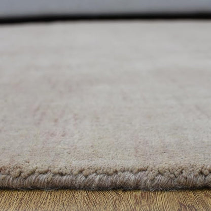Hand Knotted Loom Wool ECO-Friendly Area Rugs - 6'x6', Round, Beige Color, Solid Plain Design, High Pile Thick Handmade Anti Skid Area Rugs for Living Room, Bed Room (L00111)