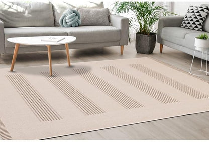 Beige Carpet for Bedroom with Striped Design, 5x7 Washable Boho Rug for Living Room or Versatile Accent to Refresh Any Room Décor