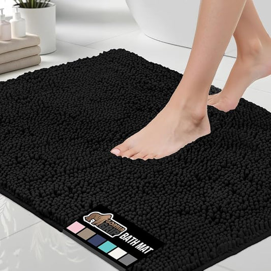 GORILLA GRIP Bath Rug Mat 70x24, Thick Soft Absorbent Chenille, Quick Dry Microfiber Mats, Rubber Backing Washable Shower Floor Rugs, Bathmat Runner, US Designed Bathroom Home Decor Accessories Black