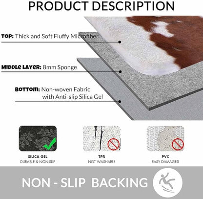 Cowhide Bathroom Mat Rugs Farm Animal Brown Cowhide Print Cow Microfiber Faux Cashmere Thick Plush Bath Mat Non-Slip Water Absorbent Bath Carpet for Bathtub Bathroom Floor Tub 16X24 Inch