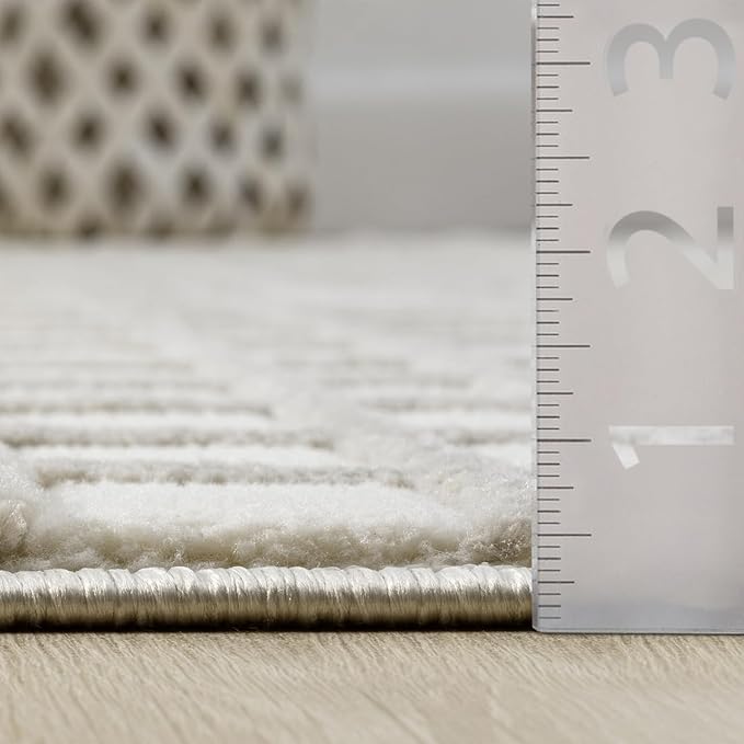 Abani Cream Grid Textured Area Rug - 6' x 9' - Chunky, Plush and Soft Washable Carpet - Perfect for Living Room & Bedroom - Plush Deco Collection