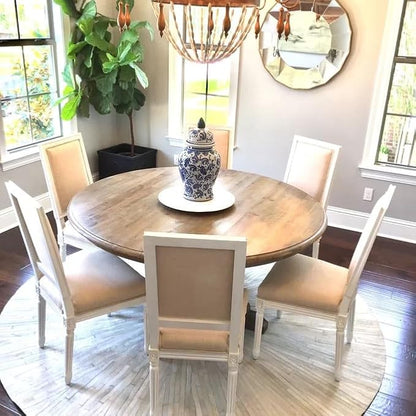 Faux Cowhide Round Area Rug | Non-Slip Leather Floor Carpet for Living Room, Bedroom, and Home Décor | Modern Stylish Accent Rug(White_8x8)