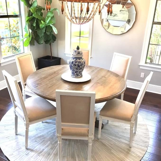 Faux Cowhide Round Area Rug | Non-Slip Leather Floor Carpet for Living Room, Bedroom, and Home Décor | Modern Stylish Accent Rug(White_3x3)