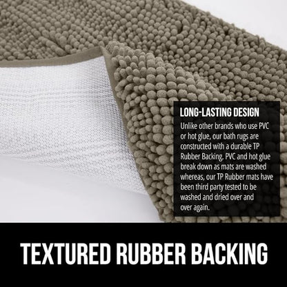 GORILLA GRIP Plush Absorbent Shaggy Chenille Bath Rug Mat for Square Toilet Base with Rubber Backing, Machine Washable Rugs, Soft Microfiber Contour Mats for Toilets, Bathroom Decor, Latte