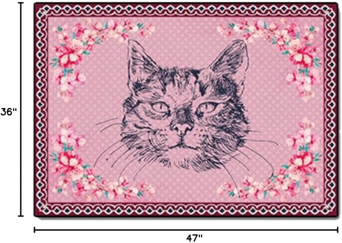 Cartoon Animal Pattern Area Rug Cute Cat Luxury Floral Decor for Carpet Farmhouse Bedroom Living Room Rugs Bathroom Kitchen Runner Mat Indoor Outdoor Non Slip Doormat 3' X 4'