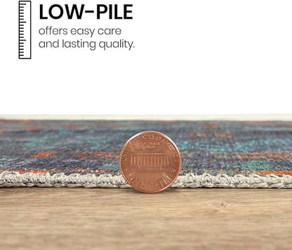 GLN Rugs Contemporary Collection - Machine Washable Area Rug, Contemporary Washable, Non Slip, Low Pile Chenille Rug, Living Room, Bedroom, Kitchen Rug (2'6" x 7' Midnight/Multi)