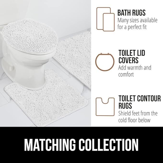 GORILLA GRIP Bath Rug Mat 30x20, Thick Soft Absorbent Chenille, Quick Dry Microfiber Mats, Rubber Backing Washable Shower Floor Rugs, US Designed Bathroom Bathmat Home Decor Accessories, White
