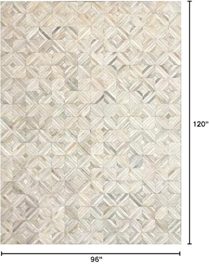 Premium Diamond Patterned Leather Area Rug, Luxury Non Slip Floor Accent for Dining Room, Living Room, Entryway, Elegant Collection Indoor Carpet, Color: White, Size: 8X10 ft
