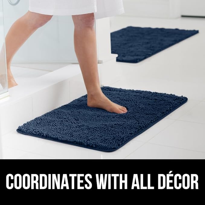 GORILLA GRIP Bath Rug Mat 30x20, Thick Soft Absorbent Chenille, Quick Dry Microfiber Mats, Rubber Backing Washable Shower Floor Rugs, US Designed Bathroom Bathmat Home Decor Accessories, Navy Blue
