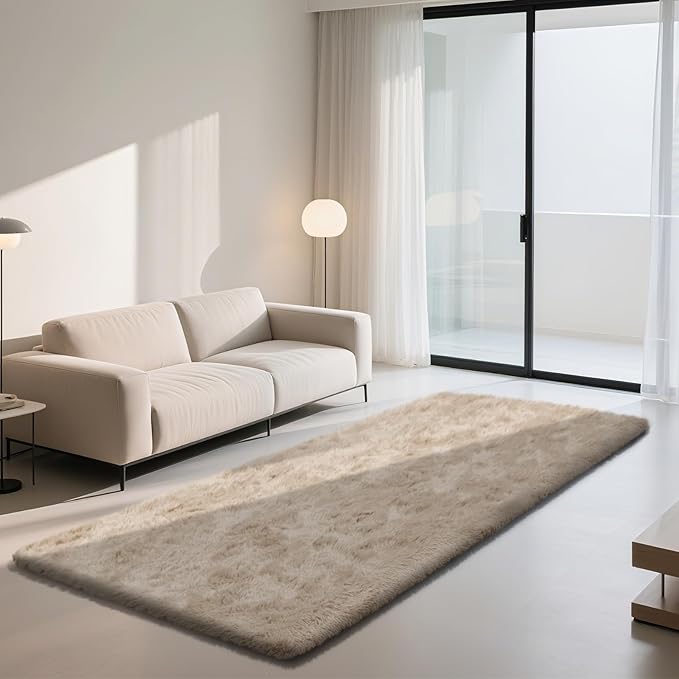 Soft Runner Rugs for Bedroom, Beige 2x6 Area Rugs Fluffy Rug Shaggy Area Rug Carpet, Bedside Rug for Living Room Bedroom Kids Room Home Decor
