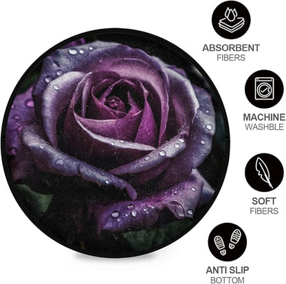Washable Non-Slip Round Rug Purple Rose Pattern, Perfect for Home Decor Indoor/Outdoor Use, Ideal for Living Room, Bedroom, Dorm Room, Office, and Dining Room.