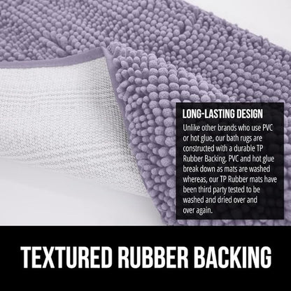 GORILLA GRIP Bath Rug Mat 44x26 Thick Soft Absorbent Chenille, Quick Dry Microfiber Mats, Rubber Backing Washable Shower Floor Rugs, Bathmat Runner Bathroom Home Decor Accessories Light Purple