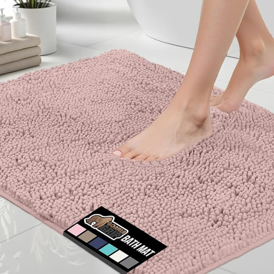GORILLA GRIP Bath Rug Mat 60x24, Soft Absorbent Chenille, Quick Dry Microfiber Mats, Rubber Backing Washable Shower Floor Rugs, Bathmat Runner, US Designed Bathroom Home Decor Accessories Dusty Rose