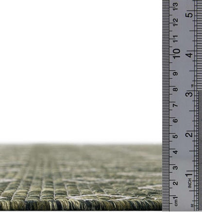 Unique Loom Outdoor Trellis Collection Area Rug - Tribal Trellis (13' Square, Green/ Natural)