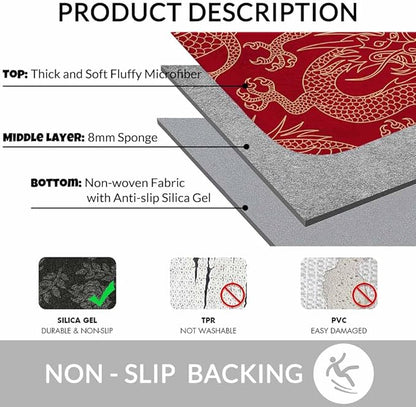 Dragon Bath Rugs Microfiber Bathroom Mat Soft Plush Shaggy Shower Mat for Bathroom Fluffy Comfortable Water Absorbent Carpet Non-Slip Machine Washable 20"X30"
