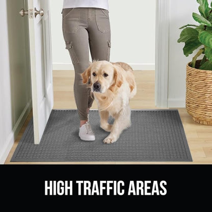 GORILLA GRIP Front Door Mat, 35x23, Indoor Outdoor Ultra Absorbent HydroAbsorb Doormat, Absorbs Up to 5.7 Cups of Water, Stain and Fade Resistant, Rubber Backing Doormats, Captures Dirt, Gray