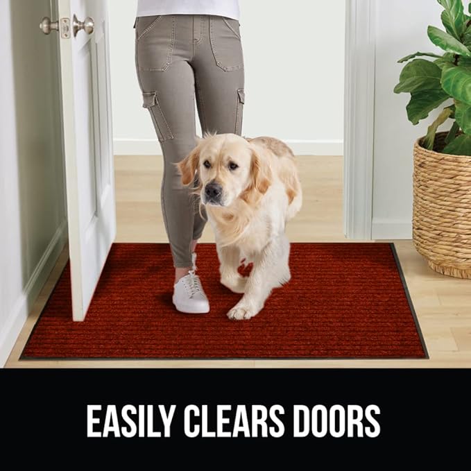 GORILLA GRIP Waterproof Traffic Guard Door Mat, 35x23, Heavy Duty Entryway Mats, Strong Rubber Back Commercial Utility Rugs for Office Hallway, Garage Floor and Home, Low Profile Carpet Runner, Red