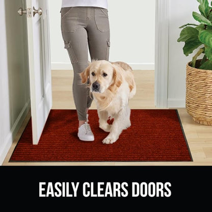 GORILLA GRIP Waterproof Traffic Guard Door Mat, 2 Pack Heavy Duty Entryway Mats, Strong Rubber Back Commercial Utility Rugs for Office Hallway, Garage Floor and Home, Low Profile Carpet, 35x23, Red