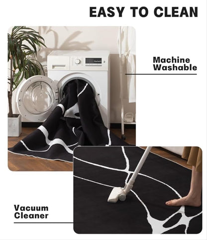 YIHOUSE Modern Washable Area Rug for Living Room Bedroom - Large Abstract Black and White Rug Non-Slip Ultra-Thin Home Decor (Dark Warping, 8'x10'ft)