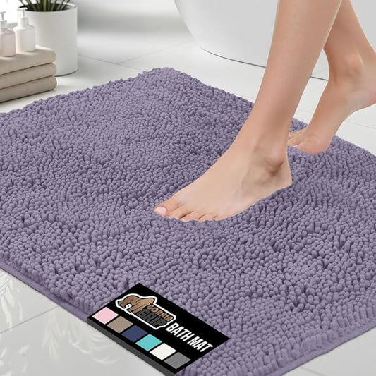 GORILLA GRIP Bath Rug Mat 44x26 Thick Soft Absorbent Chenille, Quick Dry Microfiber Mats, Rubber Backing Washable Shower Floor Rugs, Bathmat Runner Bathroom Home Decor Accessories Light Purple