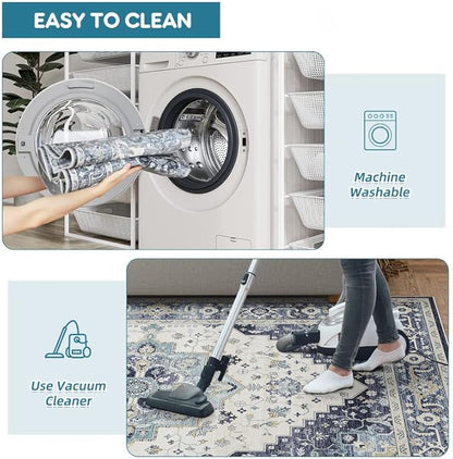 Dripex Vintage Washable Area Rug - 2x4 Indoor Door Mat Oriental Medallion Accent Throw Rug Distressed Foldable Non-Slip Low-Pile Bathroom Kitchen Rug for Entryway Laundry Room Living Room Bedroom