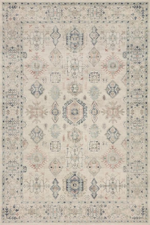 Loloi Hathaway Collection HTH-04 Beige/Multi 5'-0" x 7'-6", .25" Thick Area Rug, Soft, Durable, Printed, Modern, Low Pile, Non-Shedding, Easy Clean, Living Room Rug