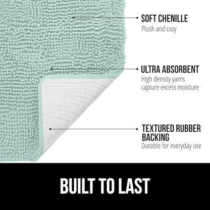 GORILLA GRIP Bath Rug Mat 48x24, Soft Absorbent Chenille, Quick Dry Microfiber Mats, Rubber Backing Washable Shower Floor Rugs, Bathmat Runner, US Designed Bathroom Home Decor Accessories Seablue