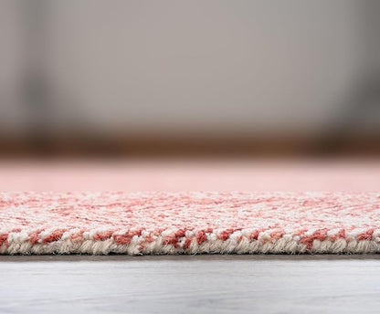 Modern Herringbone Chevron Collection Handcrafted Wool Area Rug - Durable, Zigzag Pattern, for High Traffic, Contemporary Design for Living Room, Bedroom, Dining Room Decor (Blush Pink, 8' x 8')