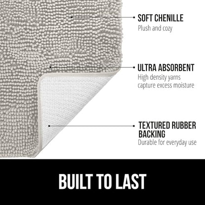 GORILLA GRIP Bath Rug Mat, Thick Soft Absorbent Chenille, Quick Dry Microfiber Mats, Rubber Backing Washable Shower Floor Rugs, US Designed Bathroom Bathmat Home Decor Accessories, 24x17 Light Gray