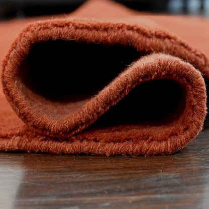 Hand Knotted Loom Wool ECO-Friendly Area Rugs - 8'x8', Round, Light Red Color, Solid Plain Design, High Pile Handmade Anti Skid Area Rugs for Living Room, Bed Room (L00111)