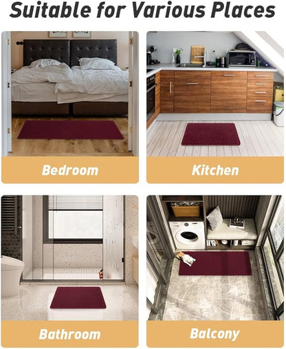 Upgraded Christmas Waffle Bath Mat, Super Absorbent Non Slip Bath Mats for Bathroom Floor, Machine Washable Bathroom Rugs with Tassels, Rubber Backed Bathroom Mats, Ultra Soft, 24" x 36", Burgundy