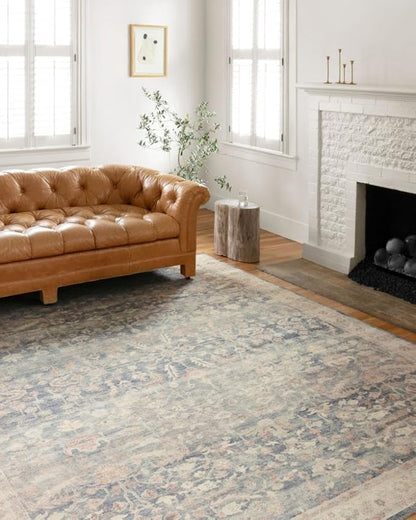 Loloi Hathaway Collection HTH-02 Denim/Multi 2'-6" x 7'-6", .25" Thick Runner Rug, Soft, Durable, Printed, Modern, Low Pile, Non-Shedding, Easy Clean, Living Room Rug