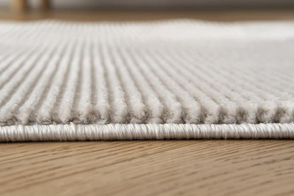 Revival Rugs Stripe 6'7"x9' Washable Area Rug for Living Room Bedroom - 100% Recycled Oeko-TEX Certified, Medium Pile, Taupe