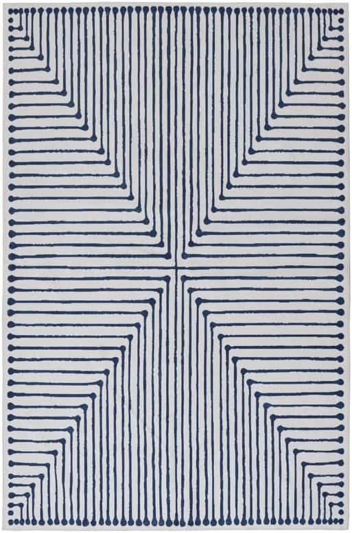 GLN Rugs Contemporary Collection - Machine Washable Area Rug, Contemporary Washable, Non Slip, Low Pile Chenille Rug, Living Room, Bedroom, Kitchen Rug (8' x 10' Blue Ivory)