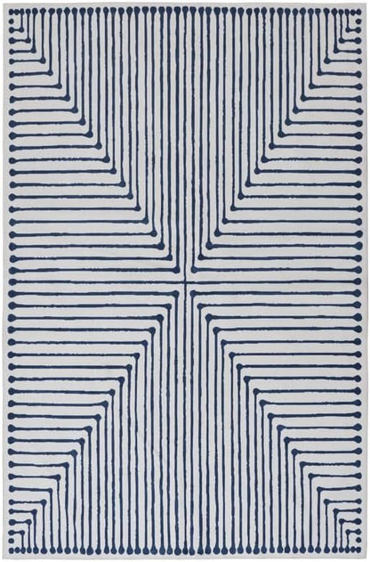 GLN Rugs Contemporary Collection - Machine Washable Area Rug, Contemporary Washable, Non Slip, Low Pile Chenille Rug, Living Room, Bedroom, Kitchen Rug (8' x 10' Blue Ivory)