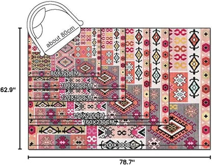 Vintage Boho Area Rugs Multicolor Ethnic Style Geometric Splicing Carpets Bedroom Living Room Kitchen Floor Mats Indoor Outdoor Non-Shedding Runner Rug Home Décor Carpet 5.2' X 6.5'