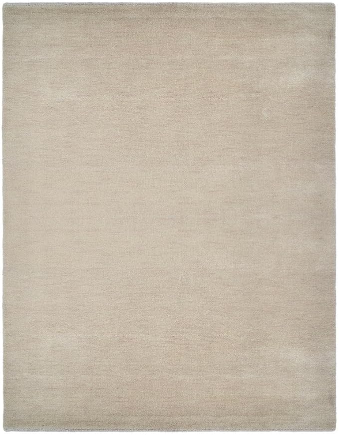 Hand Knotted Loom Wool ECO-Friendly Area Rugs - 6'7''x9'10'', Rectangle, Beige Color, Solid Plain Design, High Pile Thick Handmade Anti Skid Rugs for Living Room (L00111)