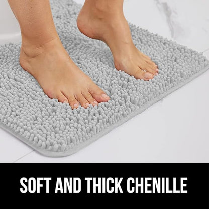GORILLA GRIP Bath Rug Mat, Thick Soft Absorbent Chenille, Quick Dry Microfiber Mats, Rubber Backing Washable Shower Floor Rugs, US Designed Bathroom Bathmat Home Decor Accessories, 24x17 Light Gray