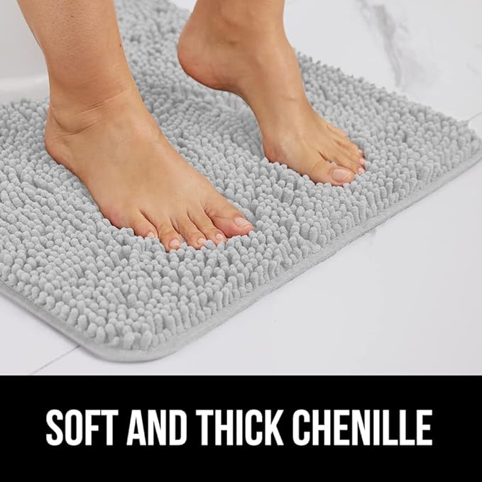 GORILLA GRIP Bath Rug Mat 42x24, Soft Absorbent Chenille, Quick Dry Microfiber Mats, Rubber Backing Washable Shower Floor Rugs, Bathmat Runner, US Designed Bathroom Home Decor Accessories Light Gray