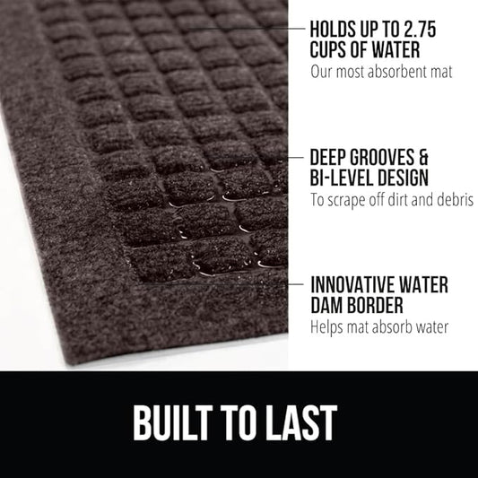 GORILLA GRIP Front Door Mat, 72x24, Indoor Outdoor Ultra Absorbent HydroAbsorb Doormat, Absorbs Up to 2.75 Cups of Water, Stain and Fade Resistant, Rubber Backing Doormats, Captures Dirt, Coffee